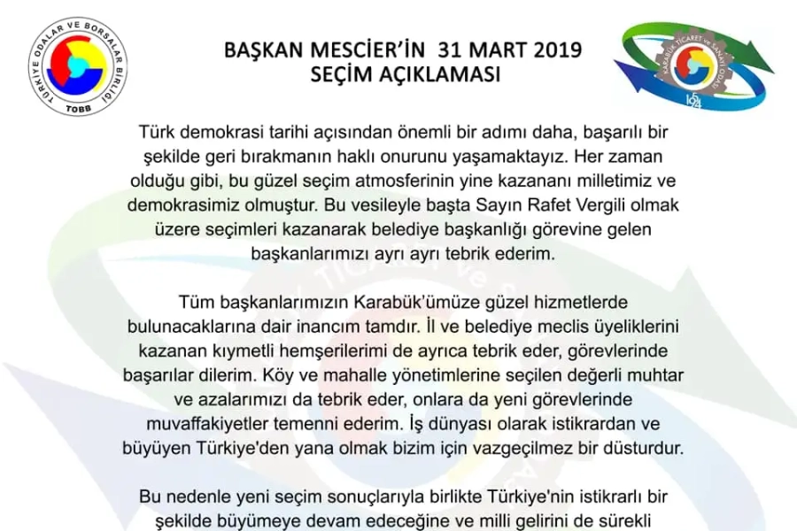 31 MART 2019 SEÇİM AÇIKLAMASI