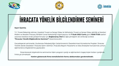 TSO-İMMİB İŞBİRLİĞİ: 7 OCAK’TA İHRACATA YÖNELİK BİLGİLENDİRME SEMİNERİ GERÇEKLEŞECEK