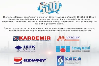 ANADOLU’NUN EN BÜYÜK 500 ŞİRKETİ LİSTESİNDE KARABÜK’TEN 6 FİRMA
